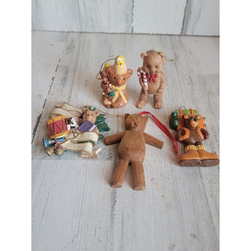 Unique bear candy cane camper variety teddy bear set Xmas ornament decor
